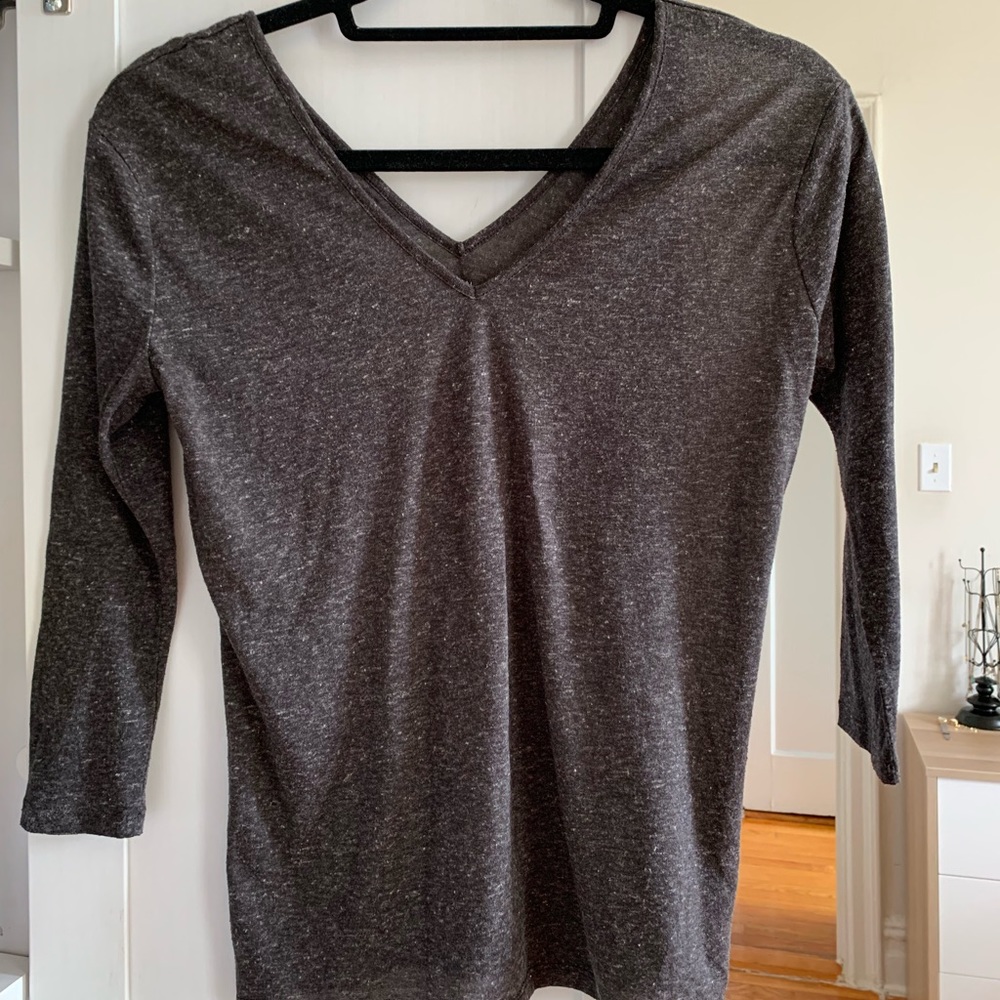 Heathered 3/4 Sleeve Grey Top Urban Outfitters
